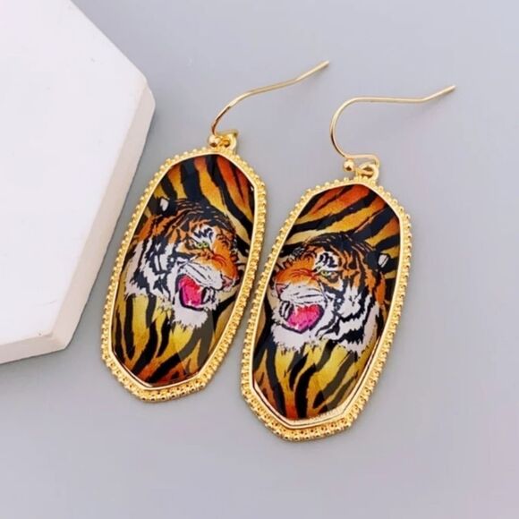 Geometric Tiger Earrings - Picture 1 of 3